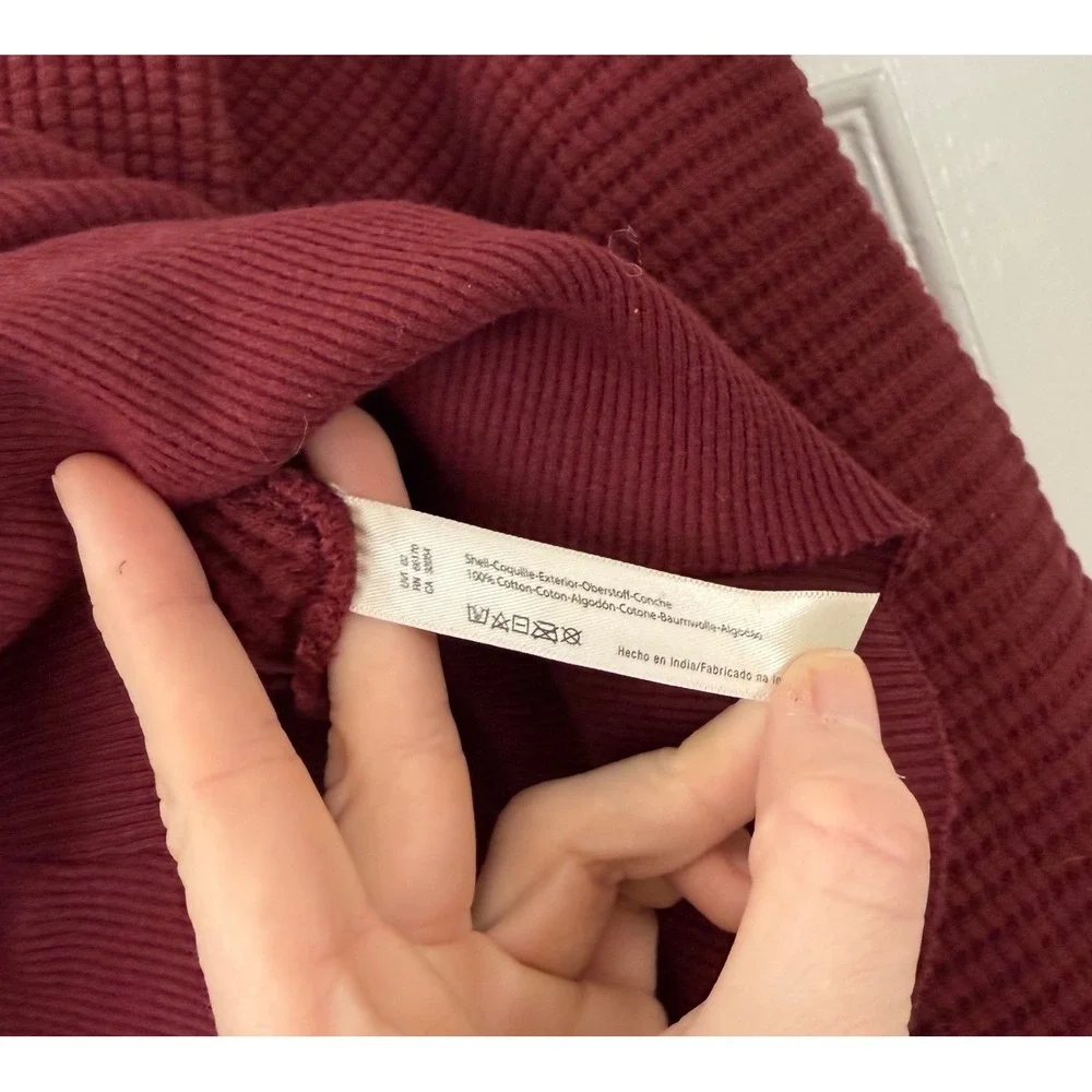Free‎ People FP One Raven Burgundy Thermal Waffle Knit Crochet Lace Top XS Boho